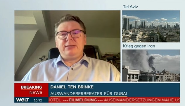 Daniel ten Brinke bei Welt TV zur Lage in Dubai